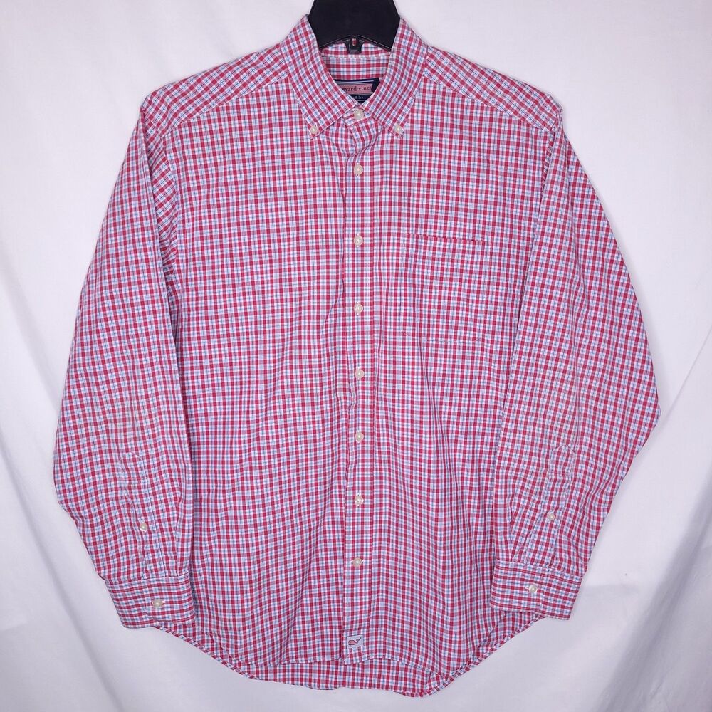 Vineyard Vines Murray Shirt Mens Large Check Red, Blue Long Sleeve